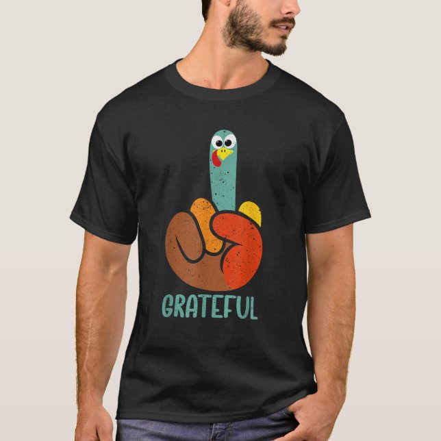 Peace Sign Turkey Hand Grateful Funny Thanksgiving T-Shirt (Front)