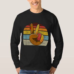 Peace Sign Turkey Hand Thanksgiving Retro Style Wo T-Shirt