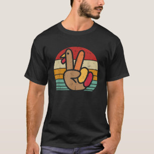 Peace Sign Turkey Hand Thanksgiving Retro Vintage  T-Shirt