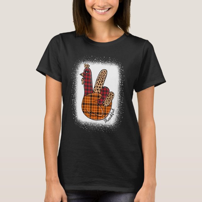 Peace Sign Turkey Thankful Turkey Hand Sign Thanks T-Shirt (Front)
