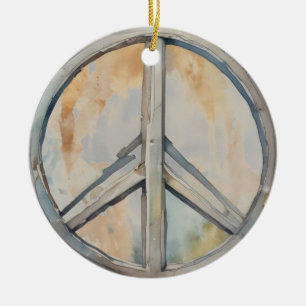 Peace Sign Watercolor Painting Art Ceramic Tree Decoration