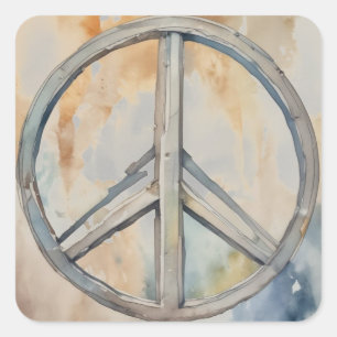 Peace Sign Watercolor Painting Art Square Sticker