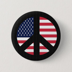 Peace Sign With American Flag 6 Cm Round Badge