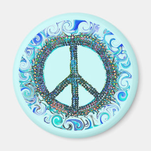 Peace Sign With Blue Waves Magnet