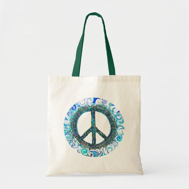 Peace Sign With Blue Waves Tote Bag (Front)
