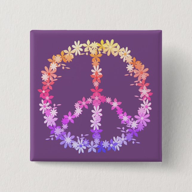 Peace sign with colorful flowers 15 cm square badge (Front)
