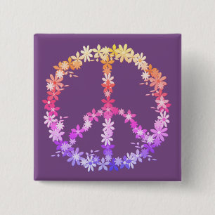 Peace sign with colorful flowers 15 cm square badge