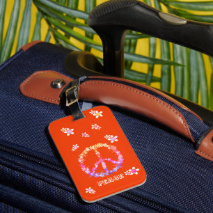 Peace sign with colorful flowers,Personalized Cas Luggage Tag