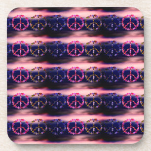 Peace sign with colourful flowers coaster