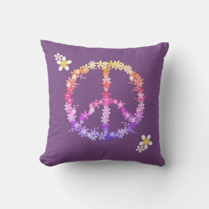 Peace sign with colourful flowers cushion