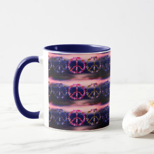 Peace sign with colourful flowers mug