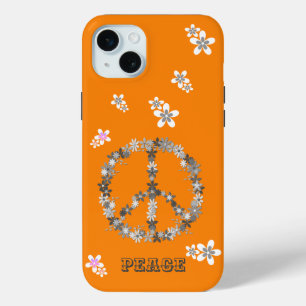Peace sign with colourful flowers,Personalised iPhone 15 Mini Case