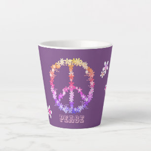 Peace sign with colourful flowers,Personalised Latte Mug