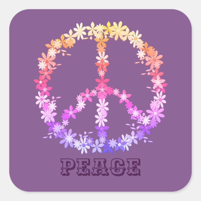 Peace sign with colourful flowers,Personalised tex Square Sticker (Front)