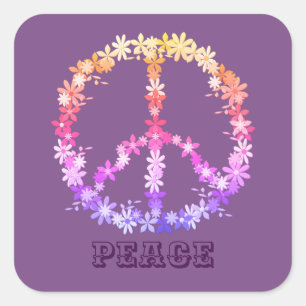 Peace sign with colourful flowers,Personalised tex Square Sticker