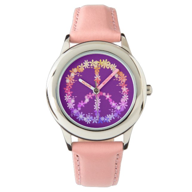 Peace sign with colourful flowers watch (Front)