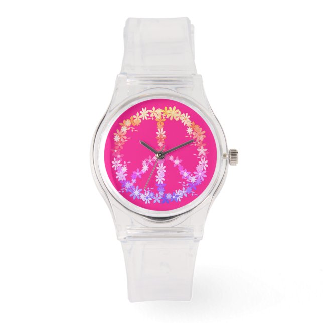 Peace sign with colourful flowers watch (Front)