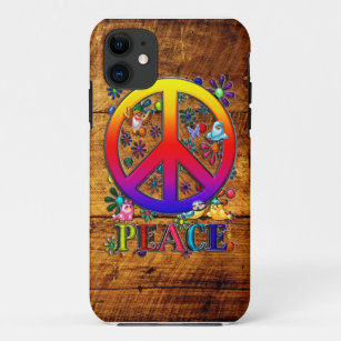 Peace Sign with Flowers & Birds Faux Wood Backgrou Case-Mate iPhone Case