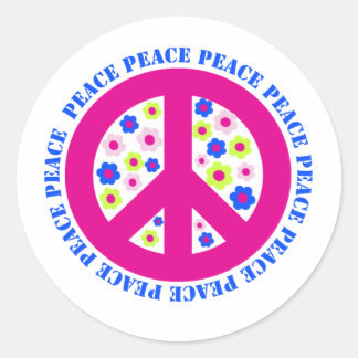 peace sign with flowers classic round sticker
