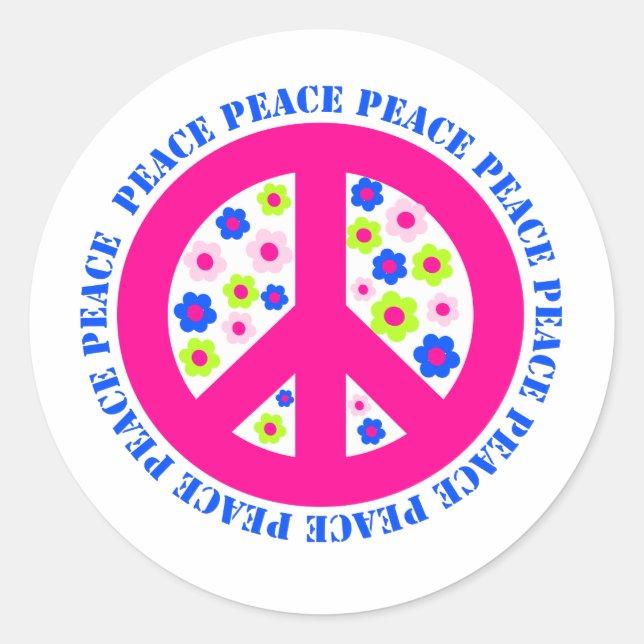 peace sign with flowers classic round sticker (Front)