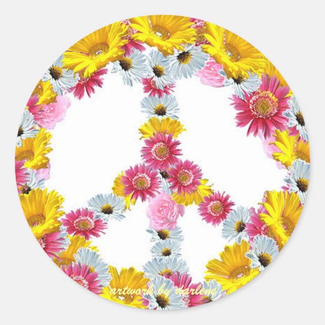 Peace Sign with flowers Classic Round Sticker (Front)
