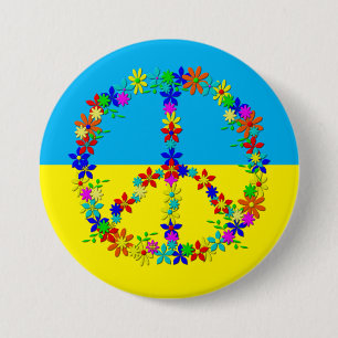 Peace sign with flowers,ukrainian flag  7.5 cm round badge