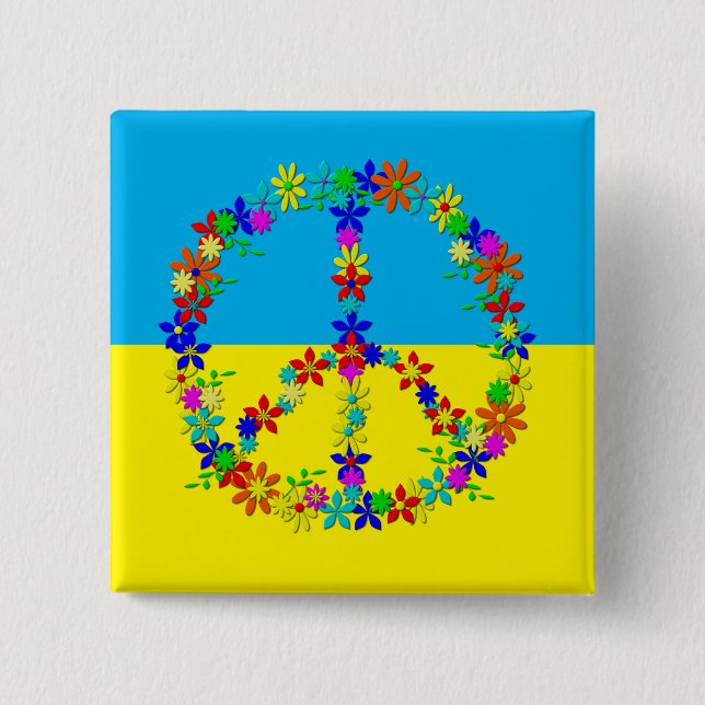 Peace sign with flowers,ukrainian flag  button (Front)