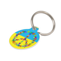 Peace sign with flowers,ukrainian flag  button pet tag