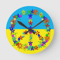 Peace sign with flowers,ukrainian flag button wat