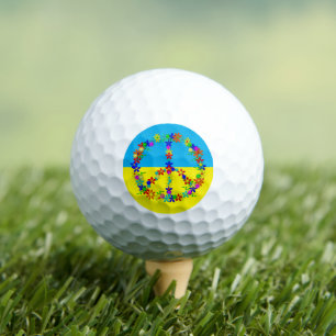 Peace sign with flowers,ukrainian flag golf balls