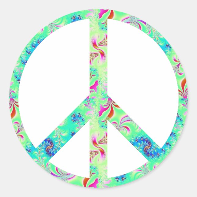 Peace Sign with Fractal Geometric Design Classic Round Sticker (Front)