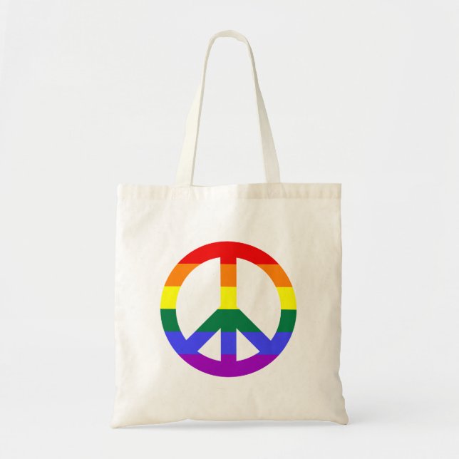 Peace Sign with Rainbow Stripes Tote Bag (Front)