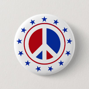 PEACE SIGN WITH STARS 6 CM ROUND BADGE
