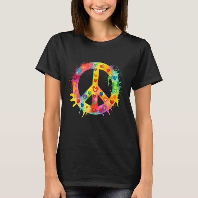 Peace Sign World Love Flowers Hippie Groovy Vibes  T-Shirt (Front)
