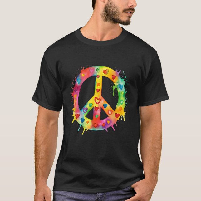 Peace Sign World Love Flowers Hippie Groovy Vibes  T-Shirt (Front)