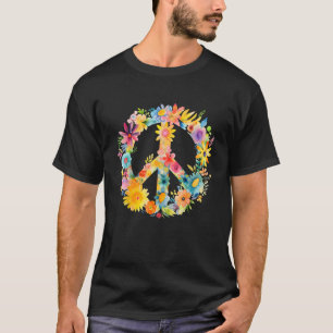 Peace Sign World Love Flowers Hippie Groovy Vibes T-Shirt