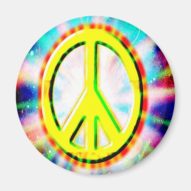 PEACE Sign Yellow Colorful Happy and Fun Magnet (Front)