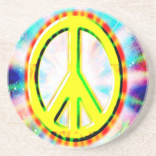 PEACE Sign Yellow Colourful Happy and Fun Coaster