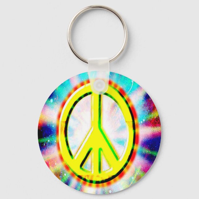 PEACE Sign Yellow Colourful Happy and Fun Key Ring (Front)