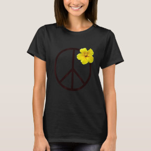 Peace Sign Yellow Hibiscus Flower T-Shirt