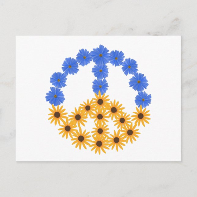 Peace Sign Yellow Sunflowers Blue Cosmos Flowers Postcard (Front)