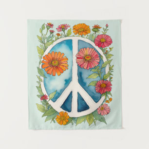 Peace Sign Zinnia Flowers Retro 70s flowers Tapestry