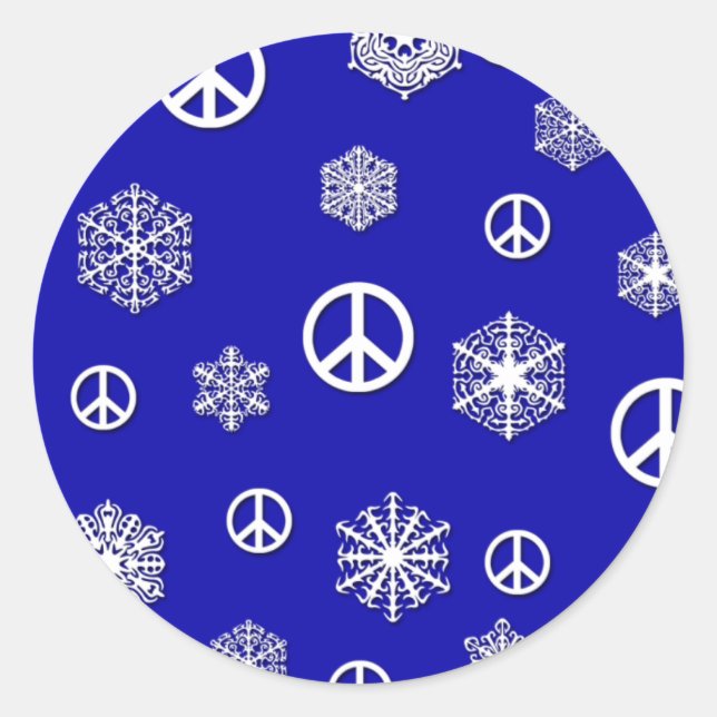 Peace Signs and Snowflakes Holiday Cards Classic Round Sticker (Front)
