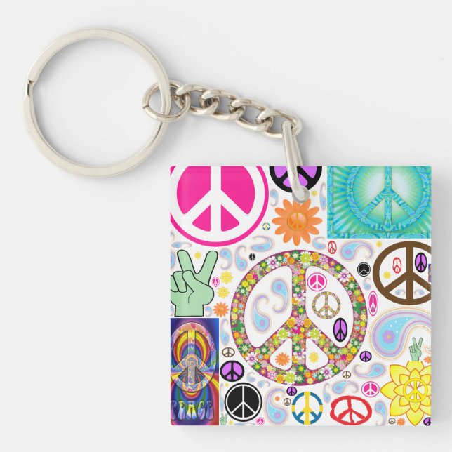 Peace Signs Collage Key Ring (Front)