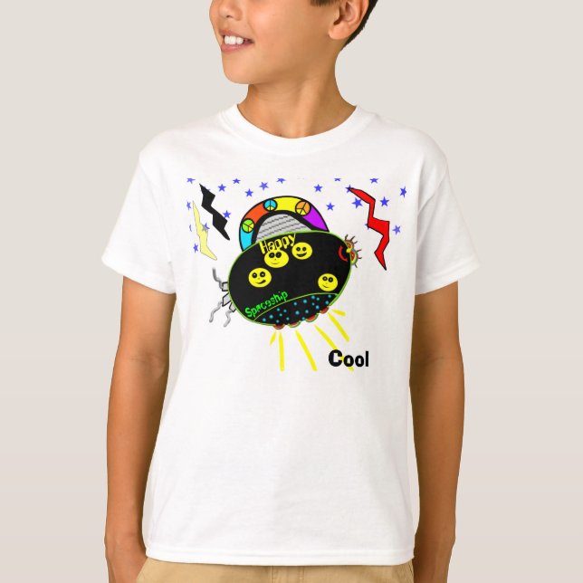 Peace Signs Faces Spaceship T-Shirt (Front)