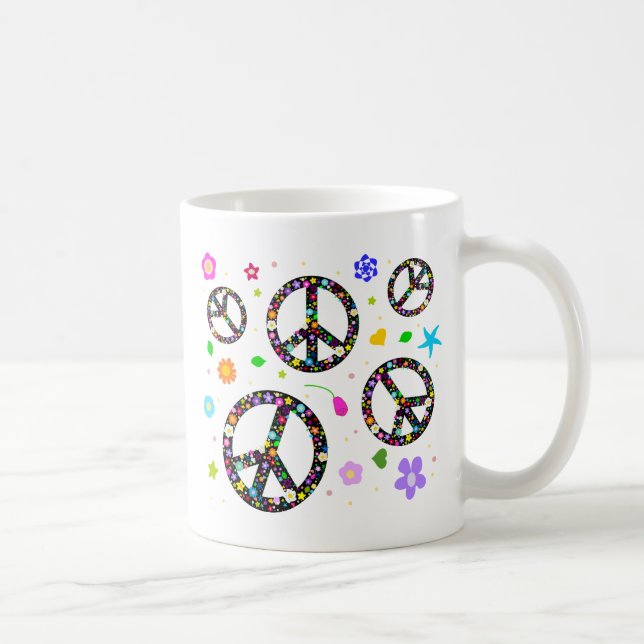 Peace Signs & Flowers Coffee Mug (Right)