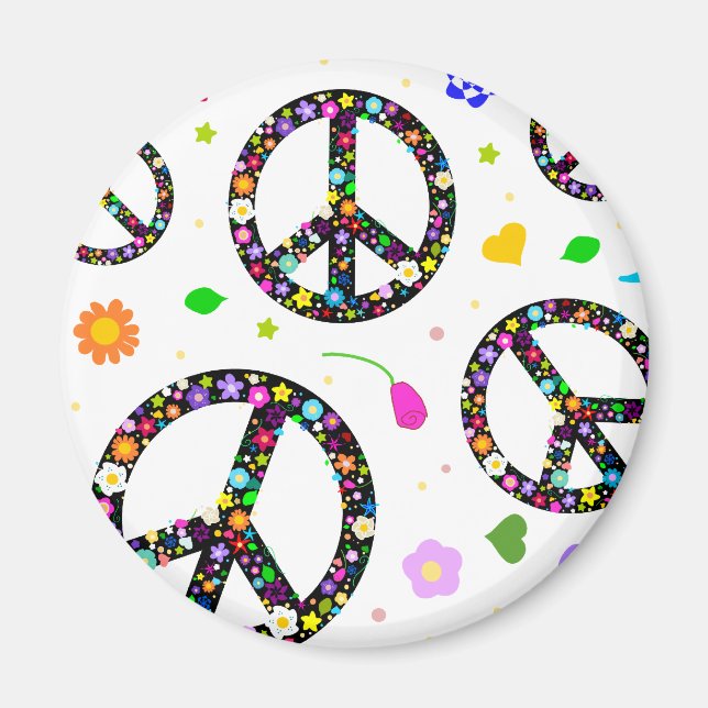 Peace Signs & Flowers Magnet (Front)