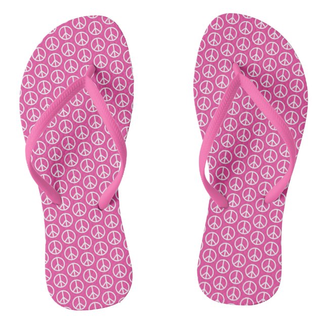Peace Signs on Bright Pink Flip Flops (Footbed)