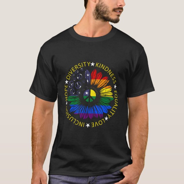 Peace Signs Usa Pride Rainbow Flag Patriotic T-Shirt (Front)