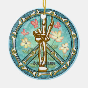 Peace Skeleton Hand  Ceramic Tree Decoration